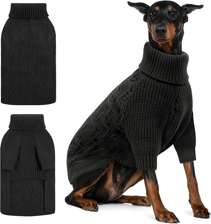 ASENKU XXL Dog Sweaters for Large Dogs Girls Boys, Doberman Sweater for Female Male, Winter Turtleneck Long Sleeve Pet Christmas Sweater for Pitbull Golden Labrador (Grey, 2XL)