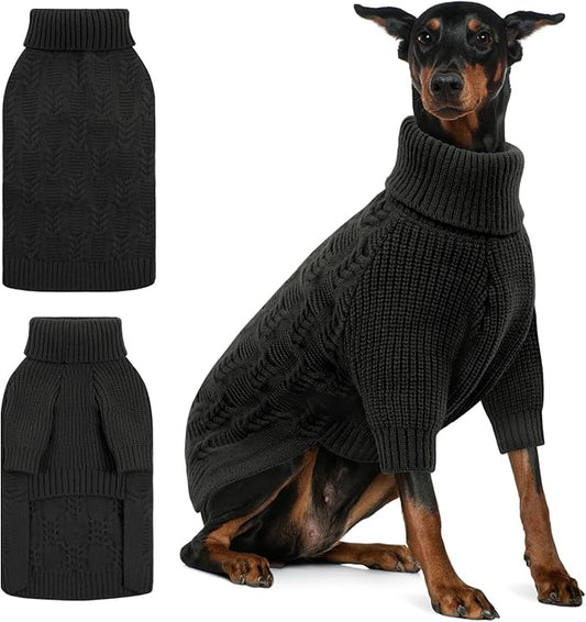 ASENKU XXL Dog Sweaters for Large Dogs Girls Boys, Doberman Sweater for Female Male, Winter Turtleneck Long Sleeve Pet Christmas Sweater for Pitbull Golden Labrador (Grey, 2XL)