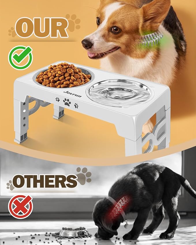 Elevated Dog Bowls, Dog Feeder with 2 Stainless Steel Dishes &1 Slow Feeder Bowl, 5 Heights Adjustable Raised Stand for Medium Large, Food Dishes with Non-Slip Feet