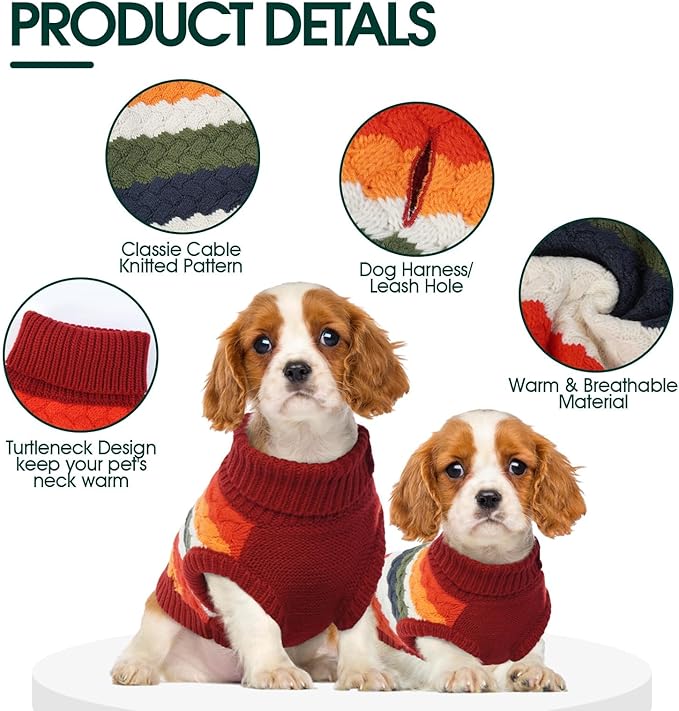 Kuoser Dog Sweater, XS Dog Sweater Pet Cable Knitted Pullover Warm Clothes, Puppy Turtleneck Classic Knitwear Soft Thickening Christmas Outfit, Cold Weather Thermal Wear for Small Dogs, Red XS