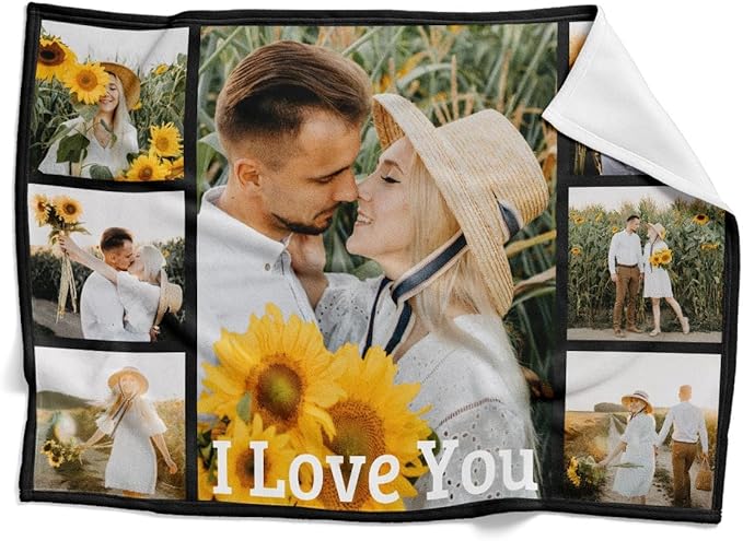 Custom Blanket with Photo, Personalized Blanket, Customized Photo Blankets, Customizable Blankets, Personalized Anniversary Birthday Gifts for Women Men Girlfriend Boyfriend Couple