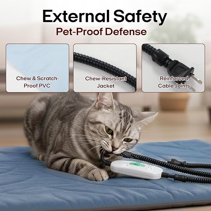 Dog Heating Pad (31"x20") - Waterproof Electric Heated Mat & Pet Bed for Indoor and Outdoor Use, Chew Resistant Cord, Machine Washable Cover with Wheat Pattern Quilting, for Cats and Pets