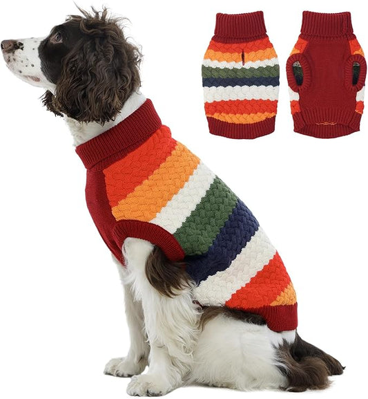 Kuoser Dog Sweater, XL Dog Sweaters for Large Dogs Pet Cable Knitted Pullover Warm Clothes, Turtleneck Classic Knitwear Soft Thick Puppy Xmas Holiday Outfit Cold Weather Thermal Wear, Red XL