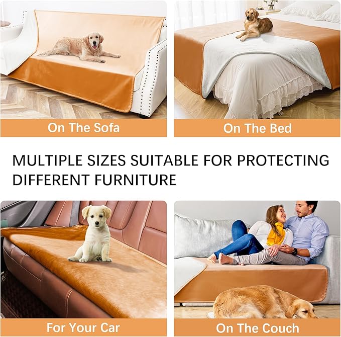 Waterproof Blanket for Bed Protection, Washable Dog Blankets for Couch, Soft Reversible Pet Throw Furniture Protector Cover for Sofa-82"x120",Orange+Cream