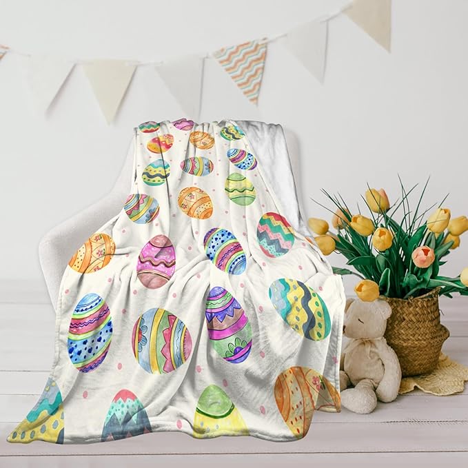 Happy Easter Day Eggs Throw Blanket, Soft Anti-Pilling Flannel Blankets,Cute Easter Gift for Children, Easter Eggs Decor Indoor, Lightweight Throw Blanket for Couch Sofa Bed 30x40 Inches