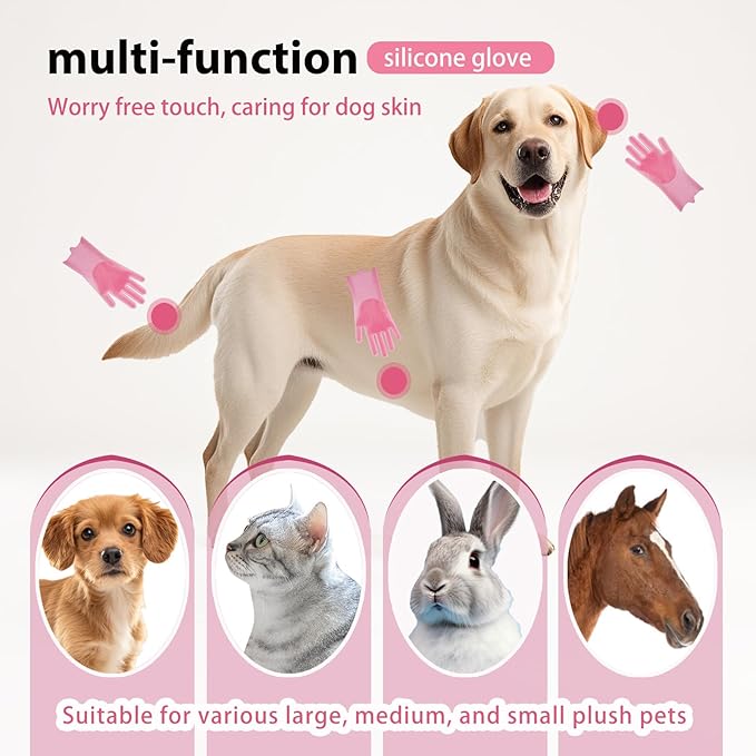 Dog Washing Gloves -Dog Bath Brush - Dog Bath Gloves - Dog Shampoo Brush - Pet Grooming Gloves -Cat Grooming Supplies_ Dog Bath Supplies（1 Pair Pink