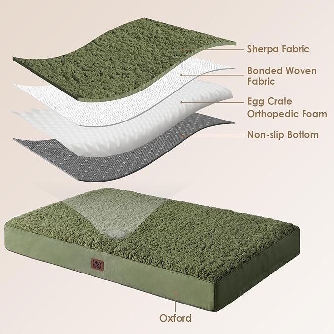 EHEYCIGA Orthopedic Foam Dog Bed, XXL, 47"L x 29"W x 3.5"Th, Dark Green