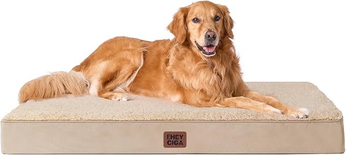 EHEYCIGA Orthopedic XL Dog Beds for Extra Large Dogs with Removable Washable Cover, Khaki, 44x32
