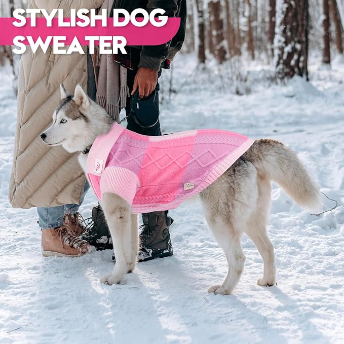 Pullover Dog Sweater,Half Chest Lapel Design Pet Sweaters for Dogs Boys or Girls,Pet Knitted Dog Clothes,Pet Clothing,Suitable for Various Sizes or Breeds Dogs Sweaters(Pink Group,M)