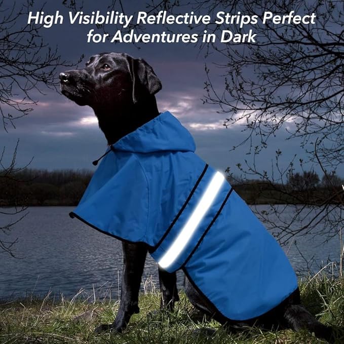 Dog Raincoat, Reflective Waterproof Hooded Pet Rain Jacket, Lightweight Dog Slicker Poncho with Leash Hole for Large Dogs (Blue, XX-Large)