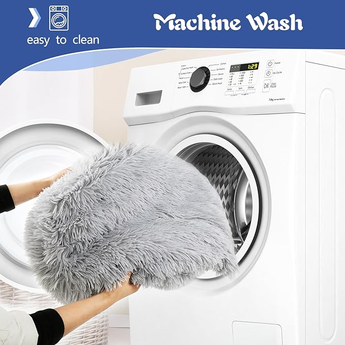 ShinHye Round Plush Fluffy Hooded Cat Bed Cave, Cozy for Indoor Cats or Small Dogs, Waterproof Bottom, Washable