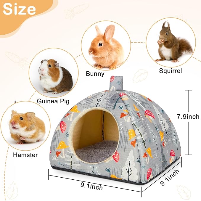 Glittme Guinea Pig Hideout 2Pack Guinea Pig Bed with Soft Pads Washable Small Animal Bed with Non-Slip Bottom Rabbit Hideout for Ferrets, Hamster, S
