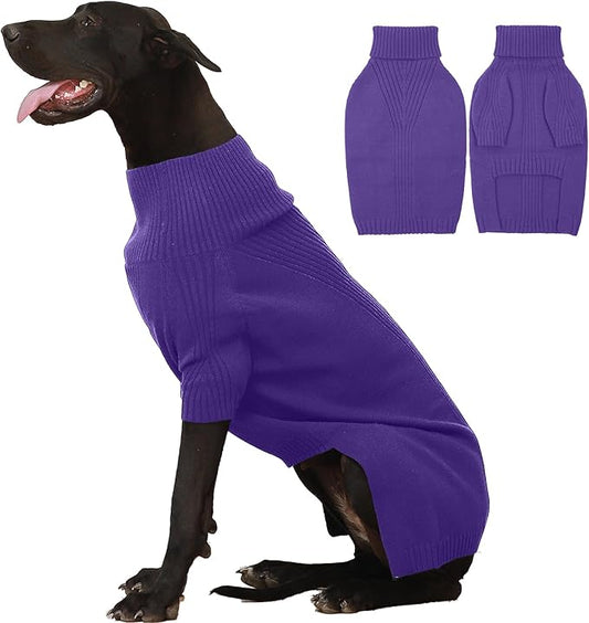 IECOii Extra Large Dog Sweater 4XL,Thermal Warm Dog Sweaters for Giant Breed Dogs,Turtleneck Knitted Knitwear for Pet Winter,Stretchy&Easy On Doggy Sweatshirt for Doberman,Great Dane(Purple,XXXXL)