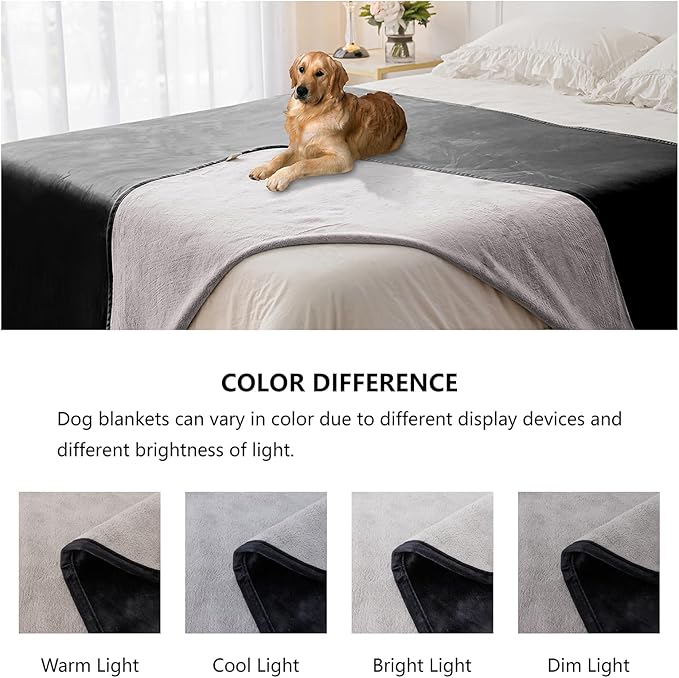 Waterproof Dog Blankets, Washable Pee Proof Pet Blanket for Couch, Soft Reversible Puppy Throw Furniture Protector Cover for Bed Sofa-68"x82",Black+Lightgrey