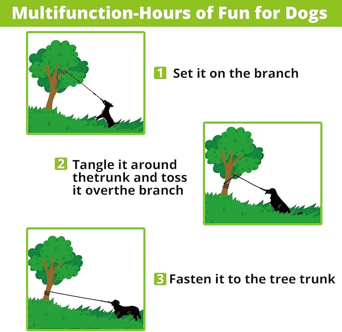 Dog Hanging Bungee Tug Toy: Interactive Tether Tug-of-War for Pitbull Small to Large Dogs to Exercise and Training Equipment - Outdoor Tree Tugger Dog Rope Toy with 2 Chew Rope Toys - Blue