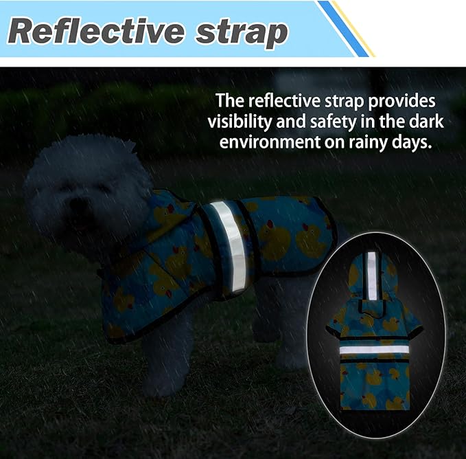 KOOLTAIL Dog Raincoat Hooded Slicker Poncho with Leash Hole, Raincoat for Small Medium Dogs, Waterproof Doggie Rain Jacket with Reflective Strip, Adjustable Breathable Puppy Rainwear-Yellow Duck