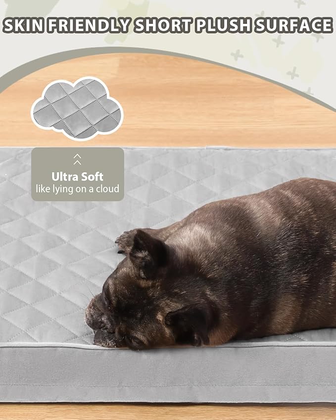 Orthopedic Dog Beds for Medium Dogs Waterproof Dog Bed for Crate, with Removable Washable Cover and Non-Slip Bottom, 29x18 Inch, Light Gray