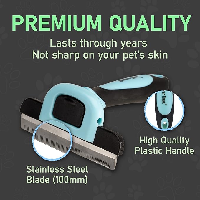 Maxpower Planet Pet Grooming Brush - Deshedding Tool for Dogs and Cats - Short and Medium Hair Deshedder Comb - Reduces Shedding up to 95% - Blue