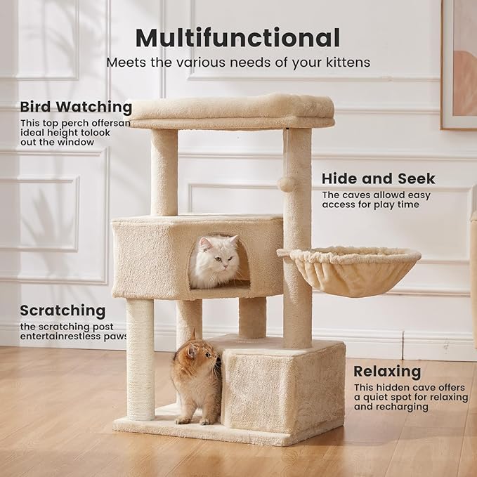 Gardner Pet 41" Tall Cat Tree for Medium-Large Cats, Heavy Duty Cat Tower with 2.8in Posts & Washable Top Perches, Space-Saving Cat Furniture for Apartments, Easy to Assembly