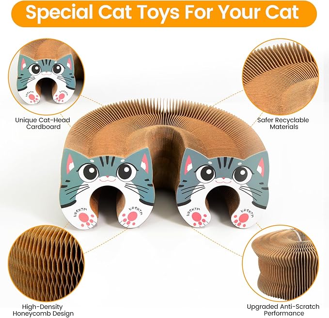 Upgraded Kitty Kurlz Cat Scratcher Board Toy with 2 Balls for Mental & Physical Exercise, Multi-Shape Interactive Cardboard Cat Toy for Indoor Kittens/Cats Infinite-Flip with Fun, Brown/Gray, 1 Pack