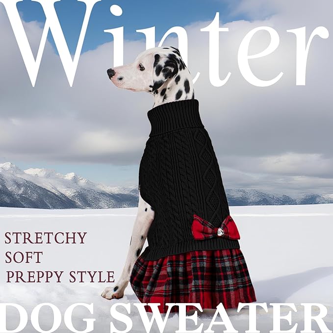 KYEESE Dog Sweater Soft Pullover Dogs Clothes with Bowtie Thick Knitwear Pet Sweater Dress Stretchy Pet Coats Comfy Dog Sweaters for Medium Dogs Boy, Black, XX-Large