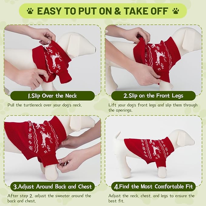 Christmas Dog Sweaters for Small Medium Large Dogs Classic Turtleneck Holiday Xmas Pet Clothes Cozy Stretchy Sweater for Chihuahua, Bulldog, Dachshund, Pug X-Large