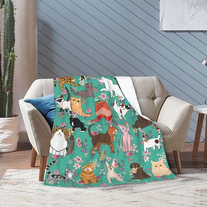 Cat Gifts Blanket 50"X40" Bed Throw Blanket Soft Lightweight Cozy Warm Blankets for Kids Teens Men Women
