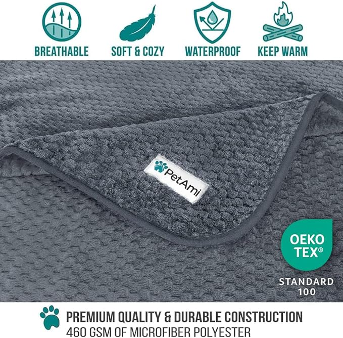 PetAmi Waterproof Dog Blanket, Leakproof Puppy Blanket for Small Medium Dogs, Furniture Sofa Couch Cover Protector, Fleece Pet Throw for Indoor Cat Kitten, Reversible Washable Soft Plush, 29x40 Gray