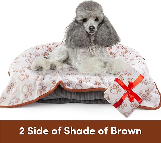 Stuffed Brown Soft Dog Blanket for French Bulldog Gifts, 43 * 66 inches, Premium Brown Flannel Fleece Blanket, Newborn Puppy Kitten Boy Essentials