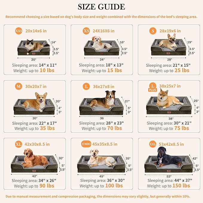 Comfort Expression Orthopedic Dog Bed for Extra Large Dogs 42x30 Inch, Waterproof Egg Crate Foam XL Pet Bed with Removable Bolsters, Dog Couch with Washable Cover & Non-Slip Bottom, Dark Green