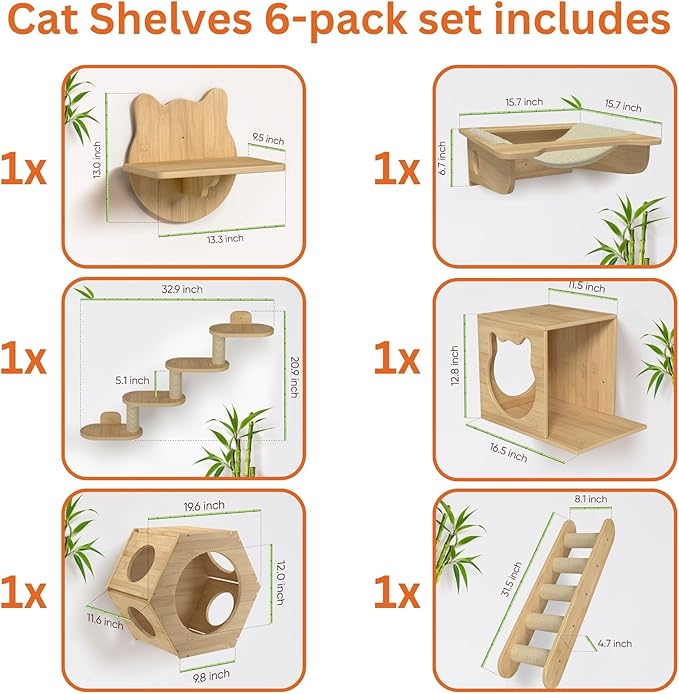 Wall-Mounted Cat Furniture for Climbing - Indoor Wooden Floating Shelves, Perches, Hammock, Bed, Bridges, and Walkways - Different Models Available