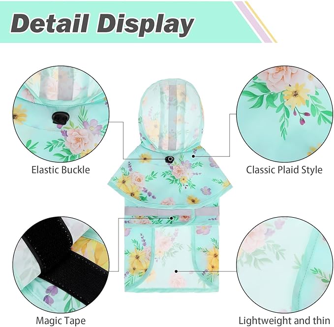 KOOLTAIL Dog Raincoat Hooded Slicker Poncho with Leash Hole, Dog Raincoat for Small Medium Dogs, Waterproof Pet Rain Jacket with Reflective Strip, Adjustable Breathable Puppy Rainwear