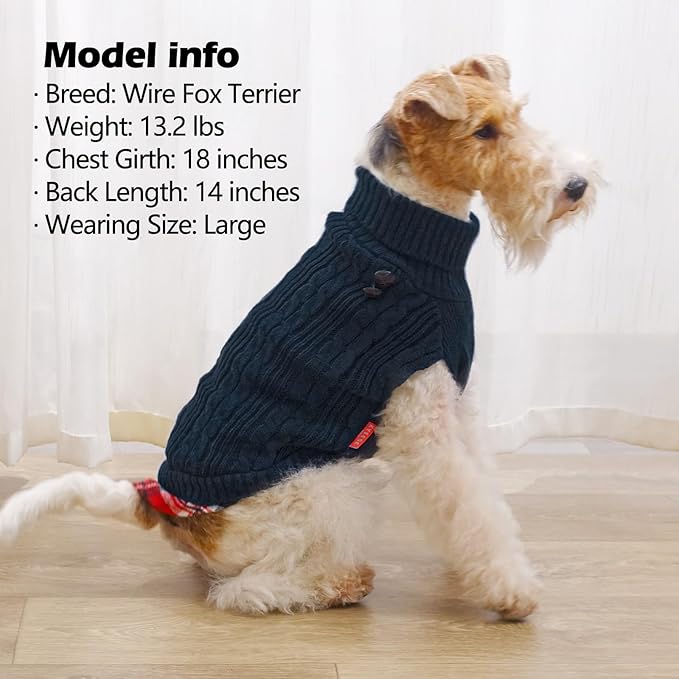 KYEESE Dog Sweater Warm Turtleneck Small Dogs Sweater Stretchy Knitwear Cat Clothes with Gingham Patchwork Comfy Pet Coat for Fall Winter Cold Weather Soft Pullover Dog Sweaters for Small Dogs Male