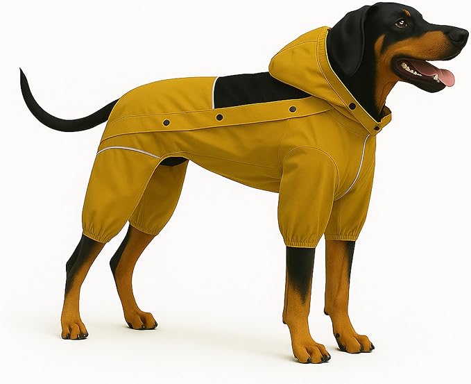 LOVELONGLONG Waterproof Dog Raincoat with Removable Hood – Outdoor Full Body Dog Jacket, Windproof Snowproof Shell Suit – All Season Pet Rain Gear Mustard Yellow S