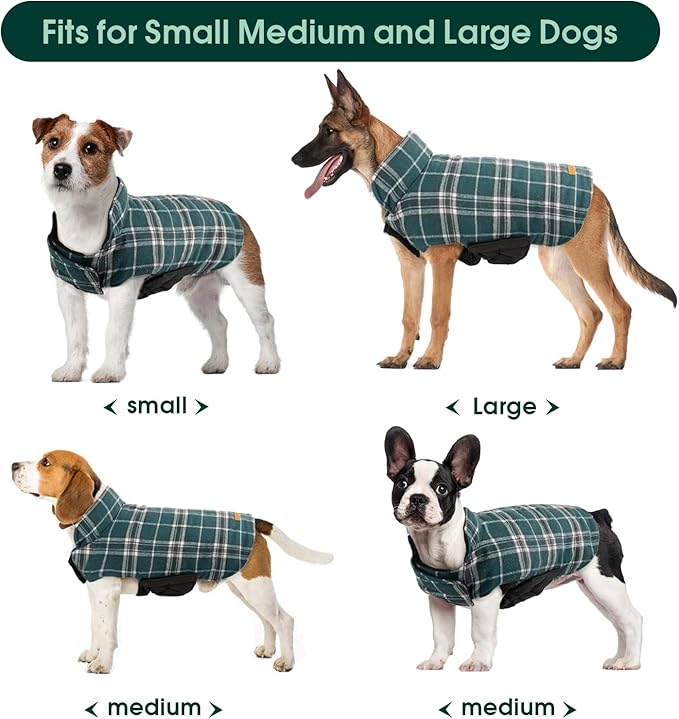 Kuoser Warm Dog Coat, Waterproof Dog Coats for X-Small Dogs, Adjustable Durable Doggie Winter Jacket Reversible Cozy Puppy Cold Weather Apparel from Small to Large Breed, Green XS