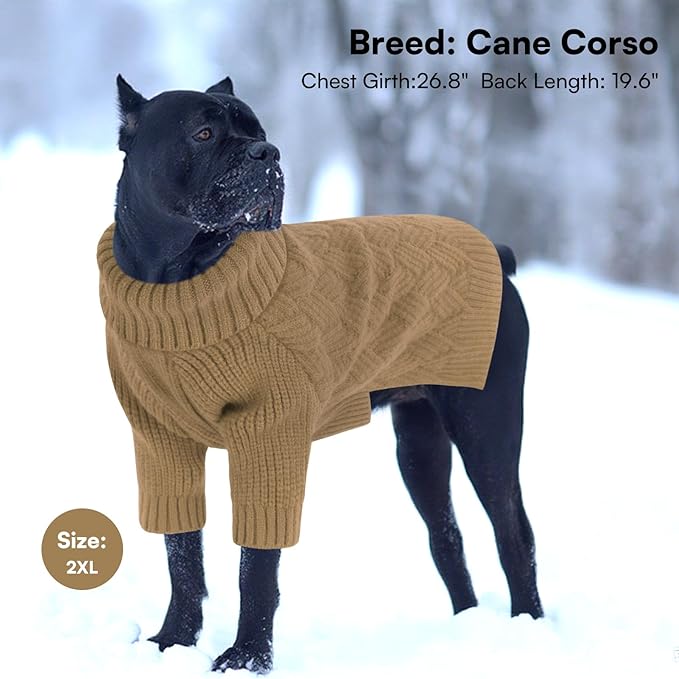 SUNFURA Dog Sweater, Medium Dog Sweaters Doggie Pullover for Fall Winter, Fleece Pet Christmas Sweaters for Holiday, Warm Turtleneck Knitwear for French Bulldog, Boston Terrier, Camel M
