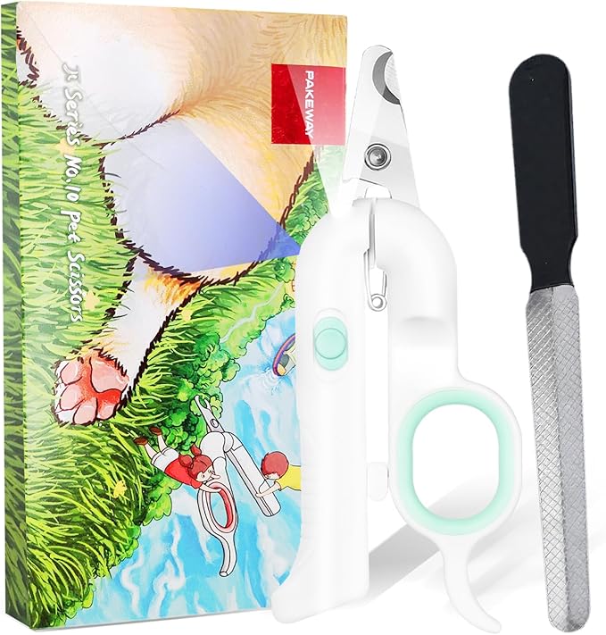 PAKEWAY Dog Nail Clippers with LED Light - Pet Nail Trimmer and File for Large Dogs, Small Dogs, Puppies, Cats, and Rabbits
