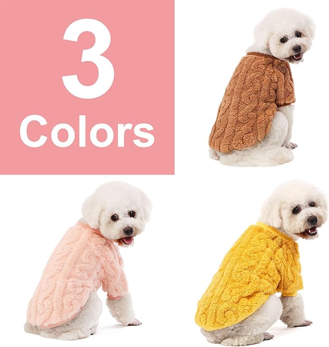 Dog Sweater, 3 Pack Dog Sweaters for Small Dogs or Cats, Girl or Boy, Warm Dog Clothes Shirt Coat for Winter Christmas (Coffee, Peach, Yellow, X-Small)