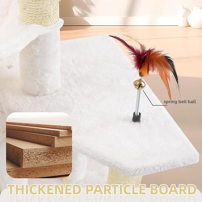 TWDEPART 42.5'' Cat Tree for Indor Cats, Multifunctional Cat Tower with Cozy Condo, Perches, Scratching Posts and Hammock, Beige