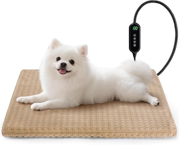 Heated Cat Bed, Waterproof Heated Cat Dog Bed with Adjustable Temperature & Timer, Electric Pet Mat for Indoor Cats Dogs, Chew Resistant Steel Cord（Small: 18"x16" Brown）