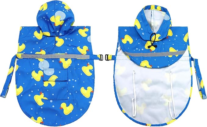NACOCO Large Dog Raincoat Adjustable-Pet Rubber Ducks Yellow Water Proof Clothes Lightweight Rain Jacket Poncho Hoodies with Strip Reflective Blue (Blue XL, Yellow Duck)