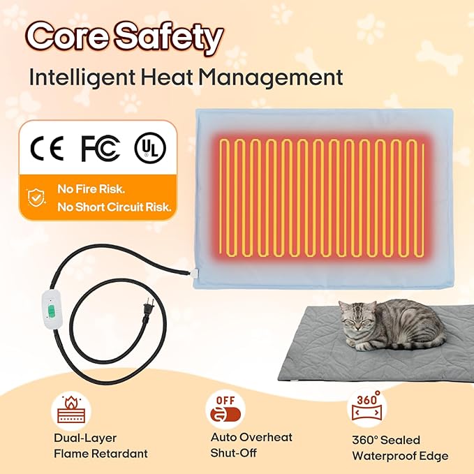 Dog Heating Pad (48"x28") - Waterproof Electric Heated Mat & Pet Bed for Indoor and Outdoor Use, Chew Resistant Cord, Machine Washable Cover with Wheat Pattern Quilting, for Cats and Pets