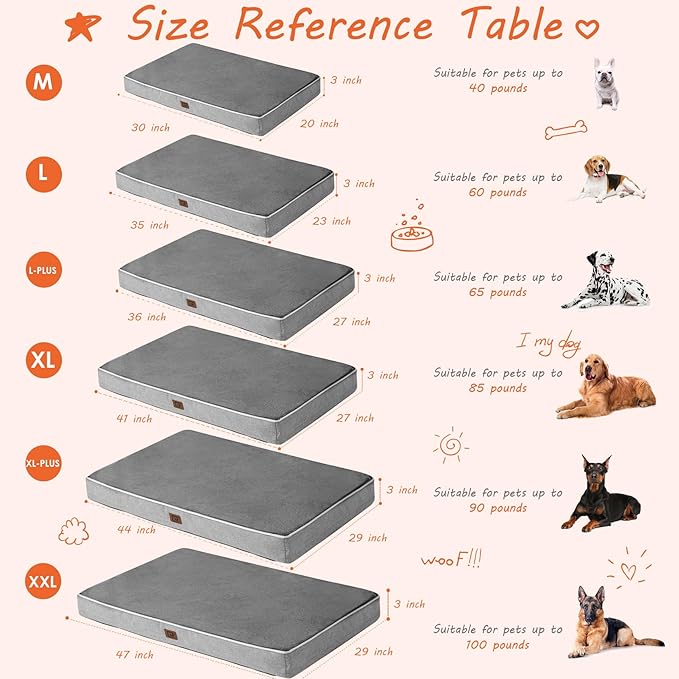 EHEYCIGA Waterproof Dog Bed Memory Foam 35x23, Orthopedic Dog Beds Mat for Large Dogs with Removable Cover, Grey