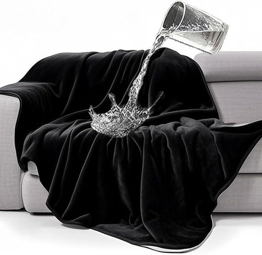 gogobunny Waterproof Bed Blanket, Reversible Sherpa Fleece Throw Blanket for Dog Puppy Cat, Furniture Cover Protects Bed Couch Sofa from Liquid Pee and Pet Fur (Black, 50x60 inches)