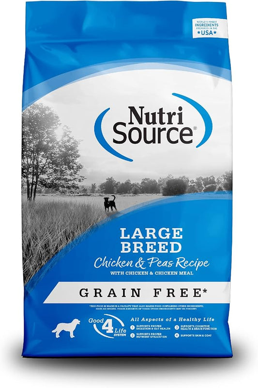 NutriSource Grain Free Dry Dog Food for Large Breeds, Chicken and Peas, 26LB