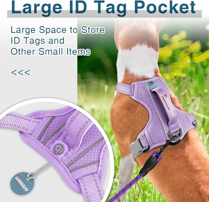 BARKBAY Dog Harness No Pull with ID Tag Pocket - Heavy Duty, Reflective, Easy Control for Large Dogs(Violet Purple,S)