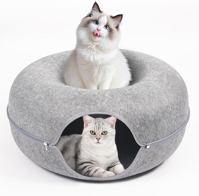 Cat Caves for Indoor Cats, Large Cat Tunnel for Multiple & Large Cats, Scratch Detachable Cave Bed, Kitten Donut Kitty Hideaway Up to 45 Lbs