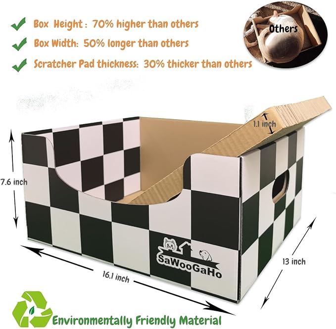 Extra Large Cat Scratch Box Cardboard Cats Scratcher with Bigger Space Double-Sided Scratching Boxes Refillable Pad Easy to Clean Scratchers for Indoor Cats (3 pcs Pads)