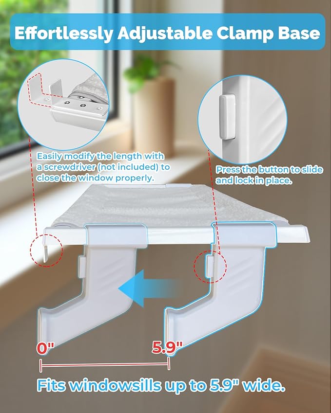 Heavy-Duty Window Sill Perch – All-Metal Frame Supports up to 120 lbs – Durable, Easy-to-Assemble Cat Hammock for Large and Multiple Cats (XL 1PC)