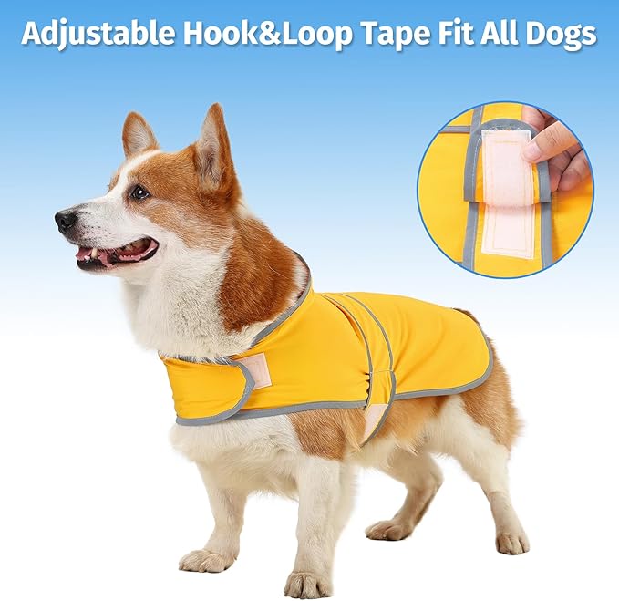 Dog Raincoat Hooded,Waterproof Rain Coat for Dogs with Adjustable Belly Strap,Reflective Strips, Lightweight Slicker Poncho Rain Jacket for Small Medium Large Dogs